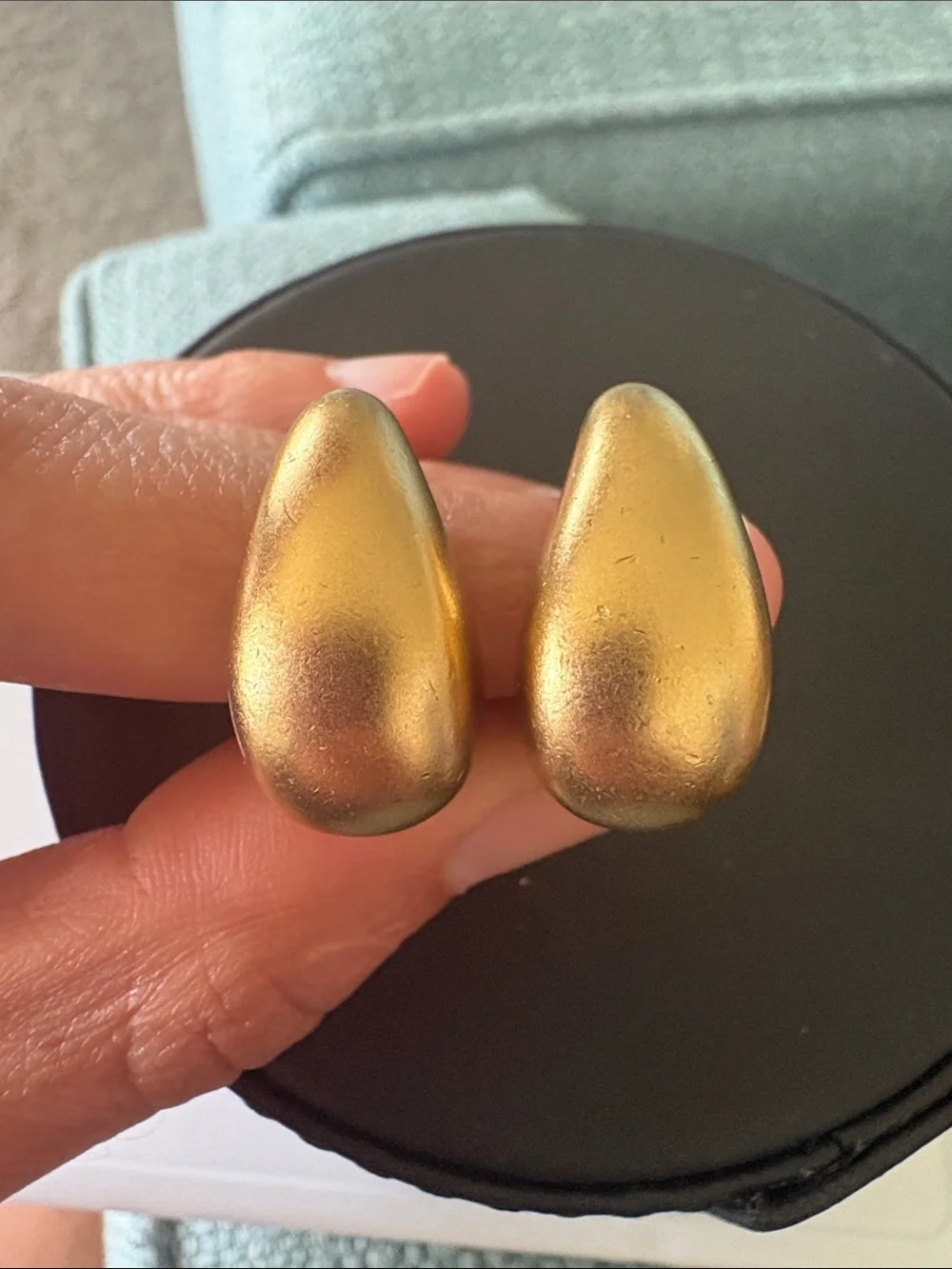 Vintage Gold Tone Teardrop Clip On Earrings Classic Minimalist runway